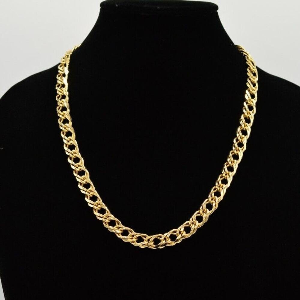 Vintage 24" Chain Necklace Gold Tone Double Linked Thick Chunky 1980s 80s BinA
